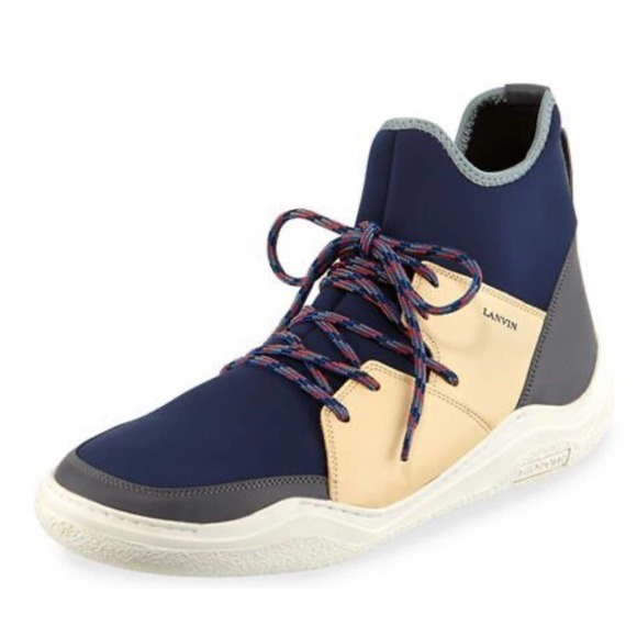 Lanvin - Neoprene High Top Sneakers / Blue , Beige / size 8 main image 3